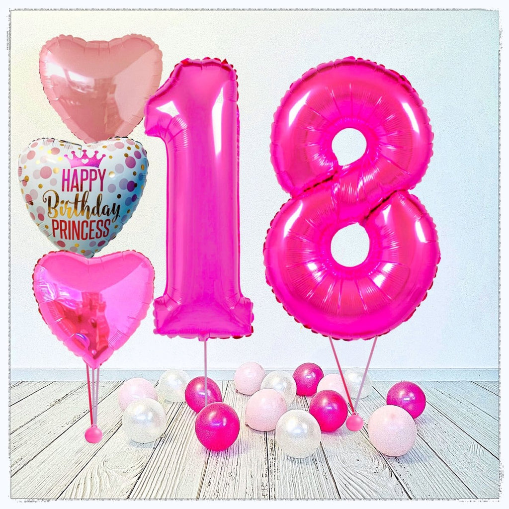 Zahlen Ballon Birthday Princess pink 18 Bouquet (mit Helium gefüllt) - Zahlen Ballon pink Bouquet