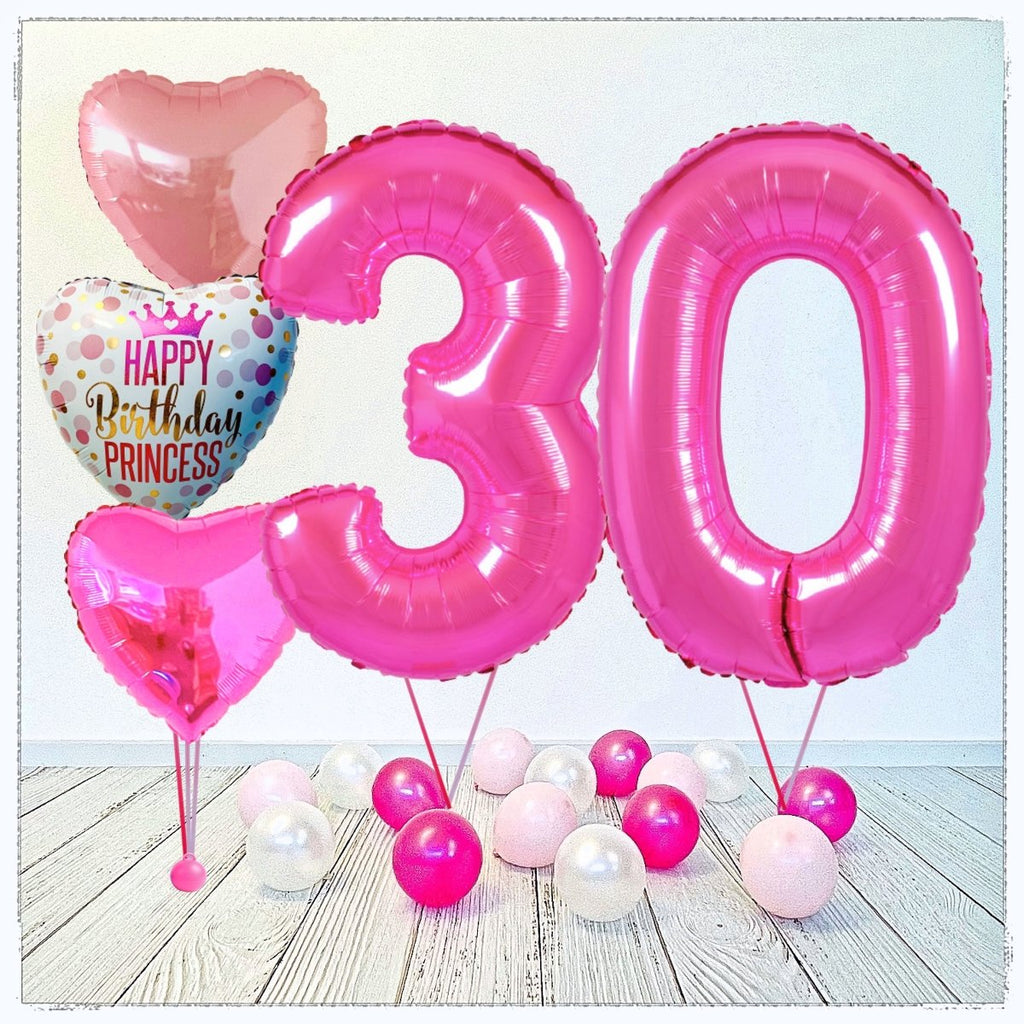 Zahlen Ballon Birthday Princess pink 30 Bouquet (mit Helium gefüllt) - Zahlen Ballon pink Bouquet