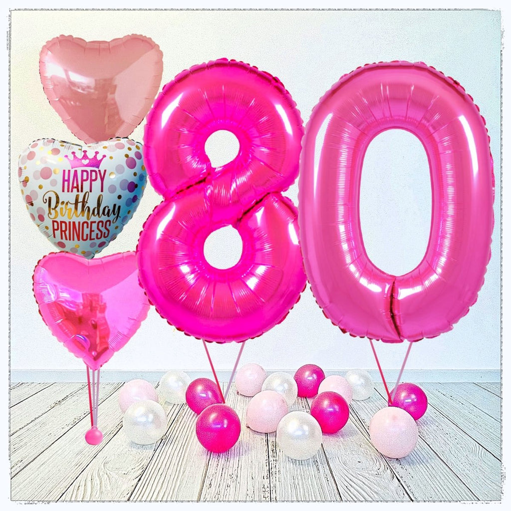 Zahlen Ballon Birthday Princess pink 80 Bouquet (mit Helium gefüllt) - Zahlen Ballon pink Bouquet