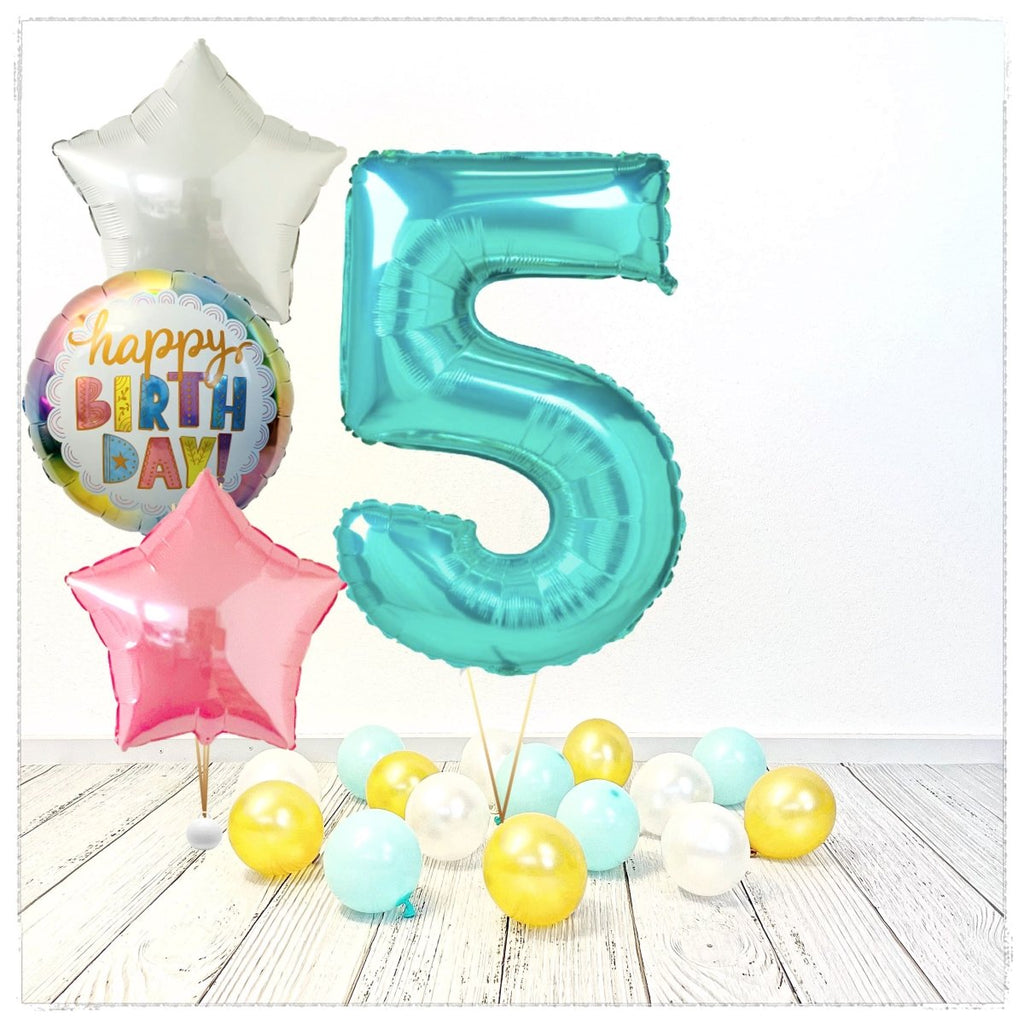 Zahlen Ballon Birthday Tiffany 5 Bouquet (mit Helium gefüllt) - Zahlen Ballon tiffany Bouquet