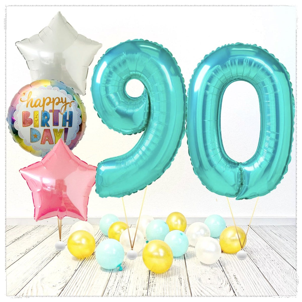 Zahlen Ballon Birthday Tiffany 90 Bouquet (mit Helium gefüllt) - Zahlen Ballon tiffany Bouquet
