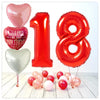 Numéro Ballon Anniversaire avec Amour Rouge 18 Bouquet (Rempli d'Hélium) 