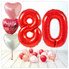 Nombre Ballon Anniversaire avec Amour Bouquet Rouge 80 (Rempli d'Hélium) 