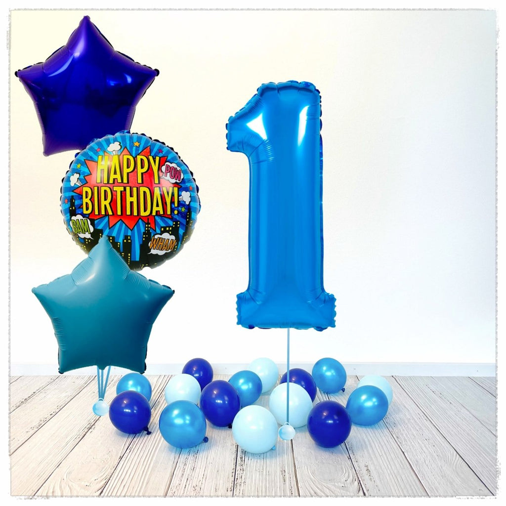 Zahlen Ballon Happy Birthday Blau 1 Bouquet (mit Helium gefüllt) - Zahlen Ballon blau Bouquet