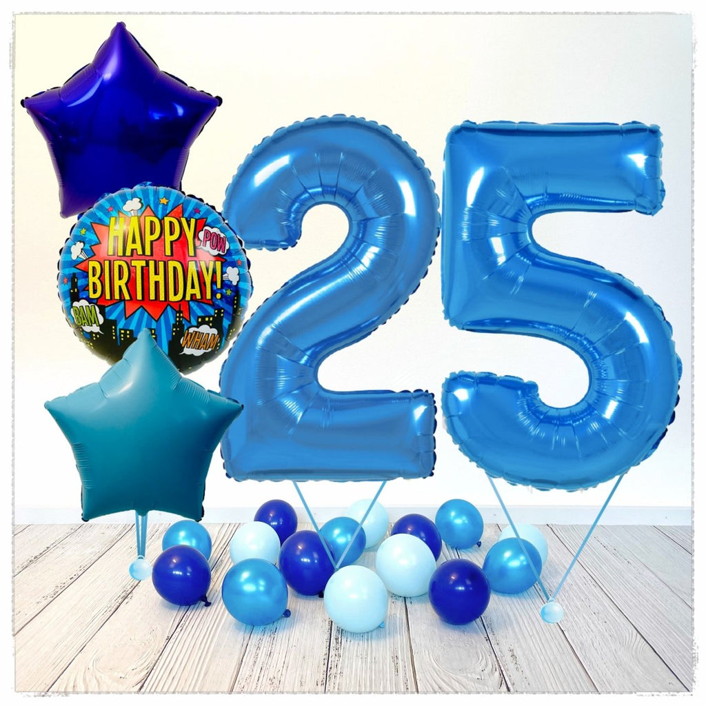 Zahlen Ballon Happy Birthday Blau 25 Bouquet (mit Helium gefüllt) - Zahlen Ballon blau Bouquet