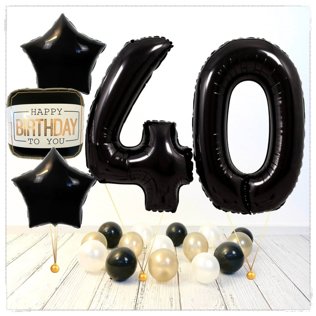 Zahlen Ballon Happy Birthday Schwarz 40 Bouquet (mit Helium gefüllt) - Zahlen Ballon schwarz Bouquet