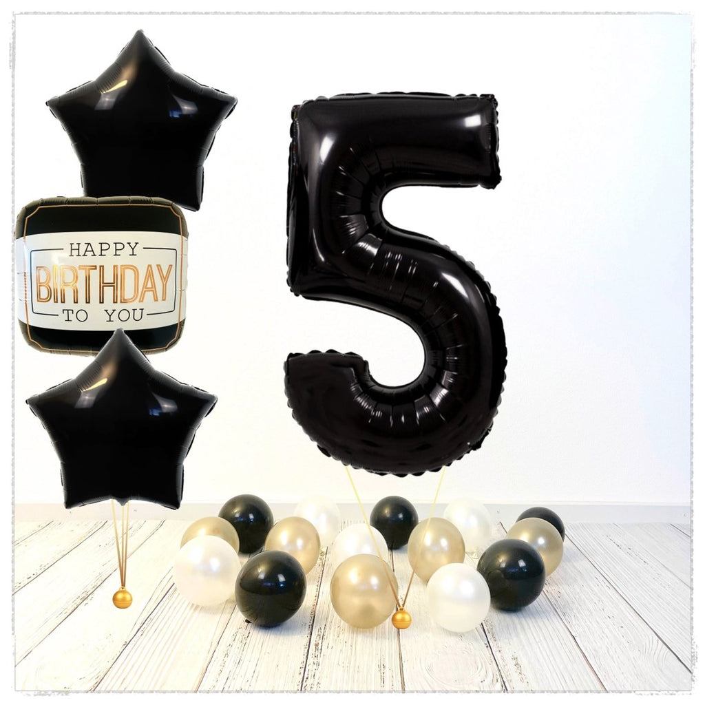Zahlen Ballon Happy Birthday Schwarz 5 Bouquet (mit Helium gefüllt) - Zahlen Ballon schwarz Bouquet