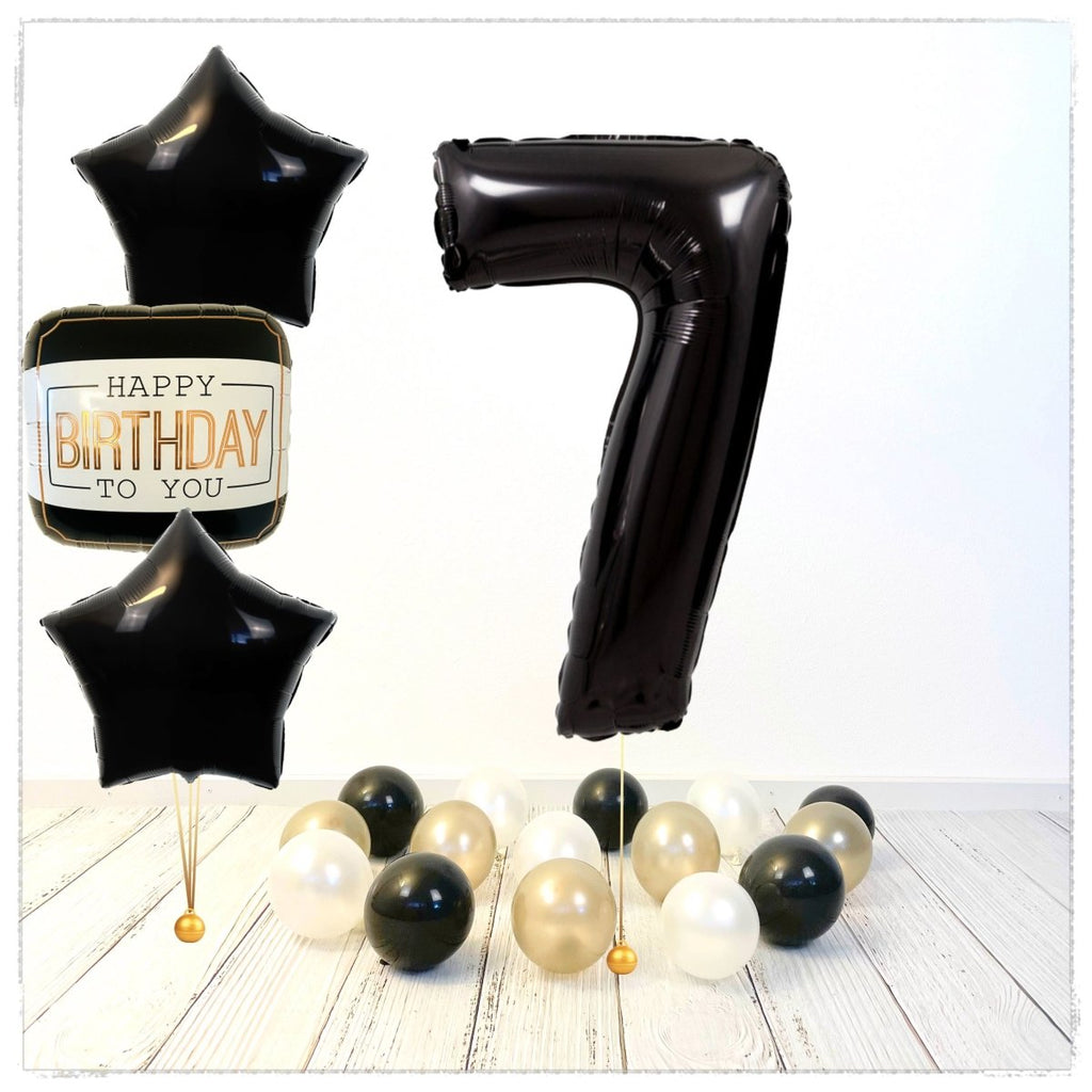 Zahlen Ballon Happy Birthday Schwarz 7 Bouquet (mit Helium gefüllt) - Zahlen Ballon schwarz Bouquet