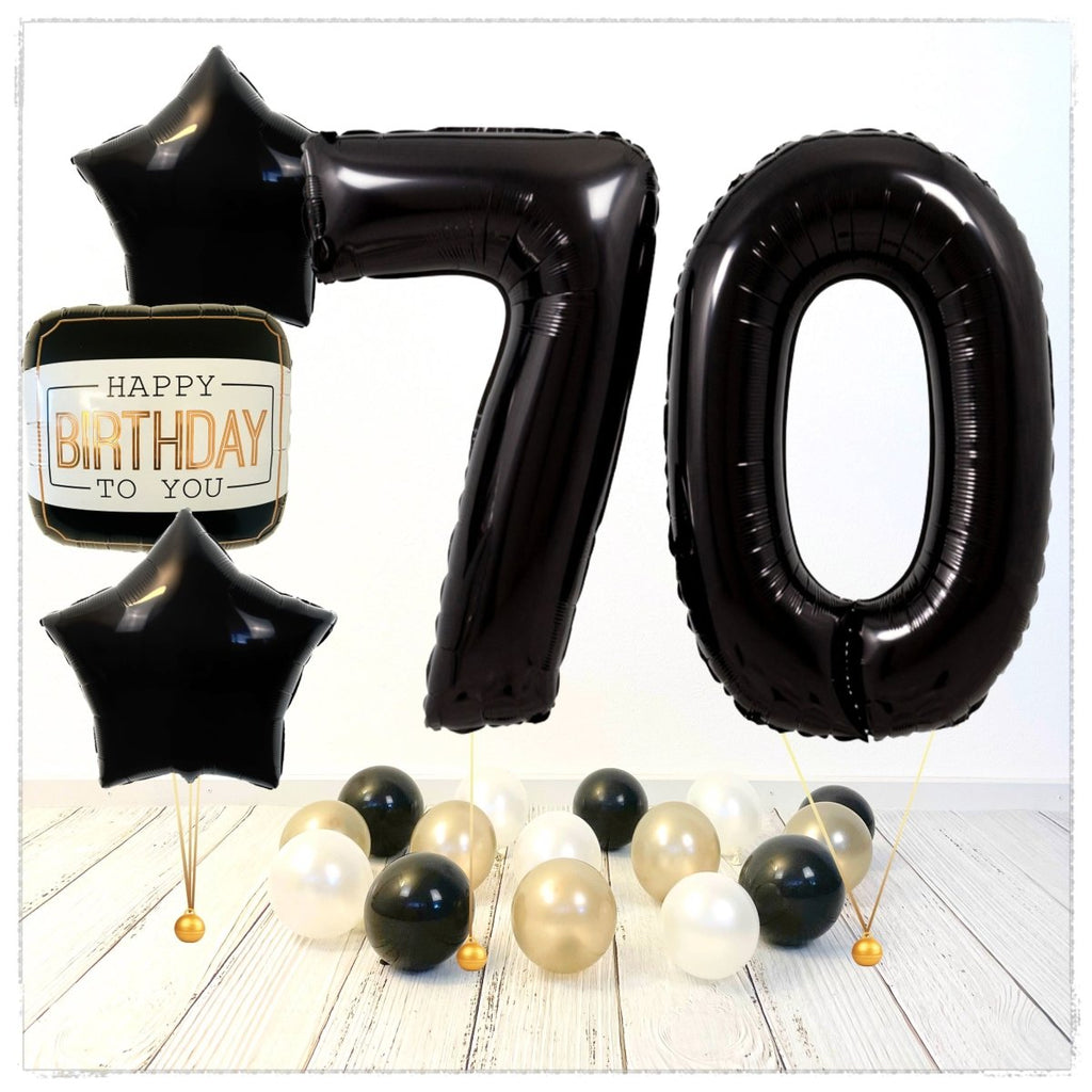Zahlen Ballon Happy Birthday Schwarz 70 Bouquet (mit Helium gefüllt) - Zahlen Ballon schwarz Bouquet