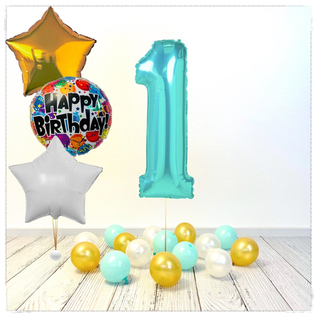 Zahlen Ballon Happy Birthday Tiffany 1 Bouquet (mit Helium gefüllt) - Zahlen Ballon tiffany Bouquet