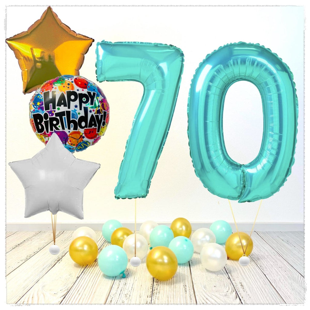 Zahlen Ballon Happy Birthday Tiffany 70 Bouquet (mit Helium gefüllt) - Zahlen Ballon tiffany Bouquet