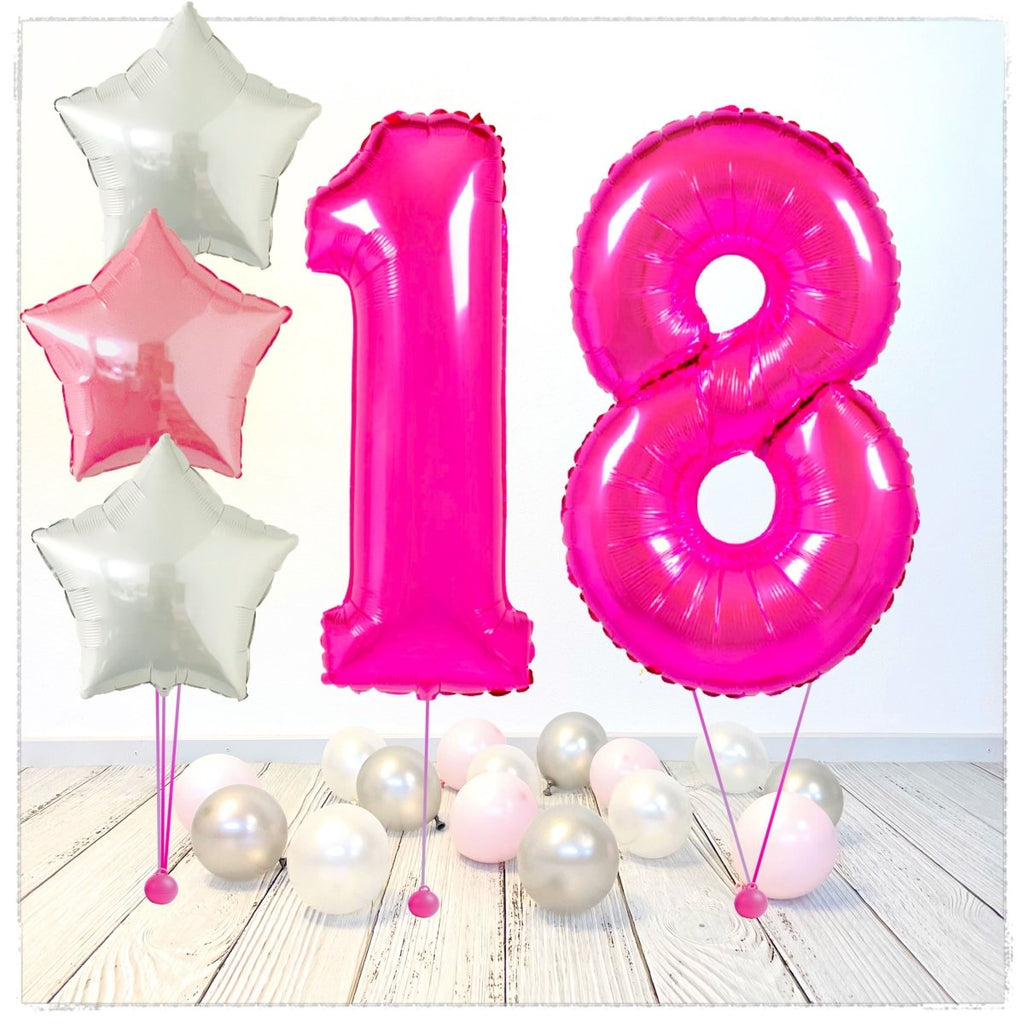 Zahlen Ballon pink 18 Bouquet (mit Helium gefüllt) - Zahlen Ballon pink Bouquet