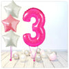 Ballon chiffres rose 3 bouquet (rempli d'hélium) 