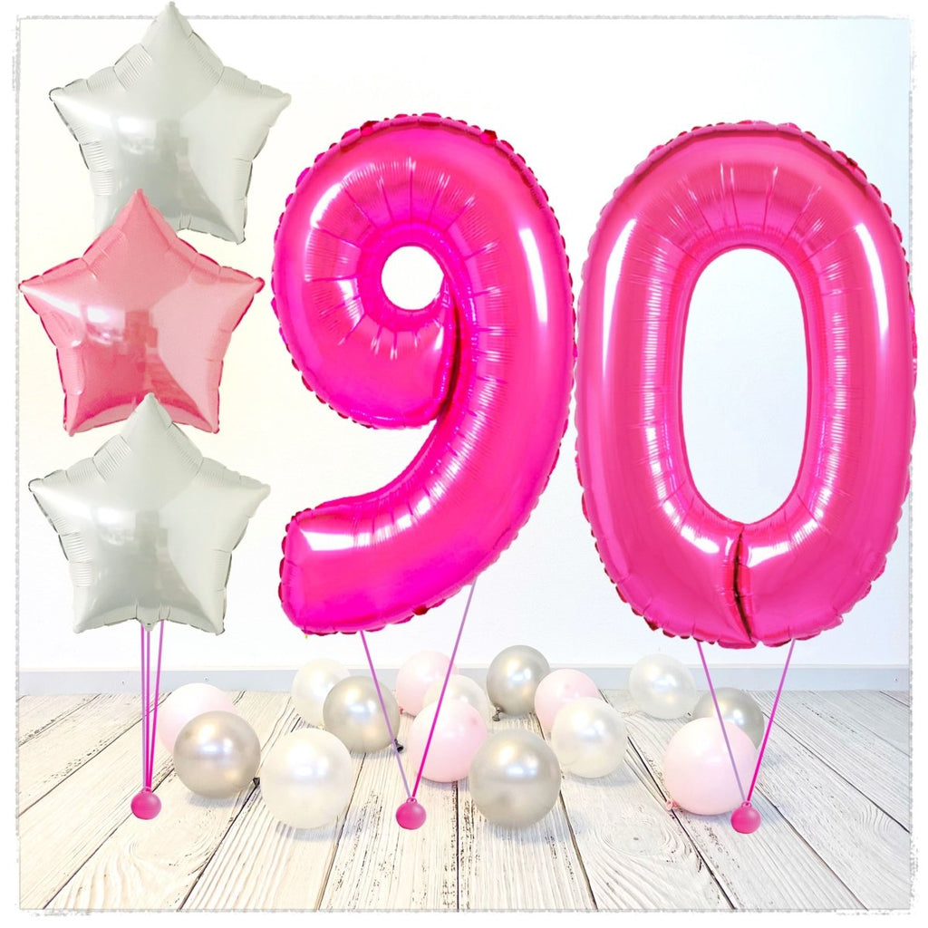 Zahlen Ballon pink 90 Bouquet (mit Helium gefüllt) - Zahlen Ballon pink Bouquet