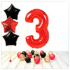 Numéros Ballon Rouge Étoiles 3 Bouquet (Rempli d'Hélium) 
