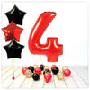 Numéros Ballon Rouge Étoiles 4 Bouquet (Rempli d'Hélium) 