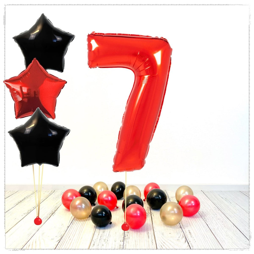 Zahlen Ballon rot Sterne 7 Bouquet (mit Helium gefüllt) - Zahlen Ballon rot Bouquet