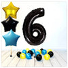 Chiffres Ballon Noir Étoiles 6 Bouquet (Rempli d'Hélium) 