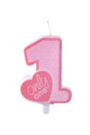 Bougie chiffre rose clair avec coeur 1 