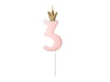 Bougie chiffre rose avec couronne 3 