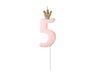 Bougie chiffre rose avec couronne 5 